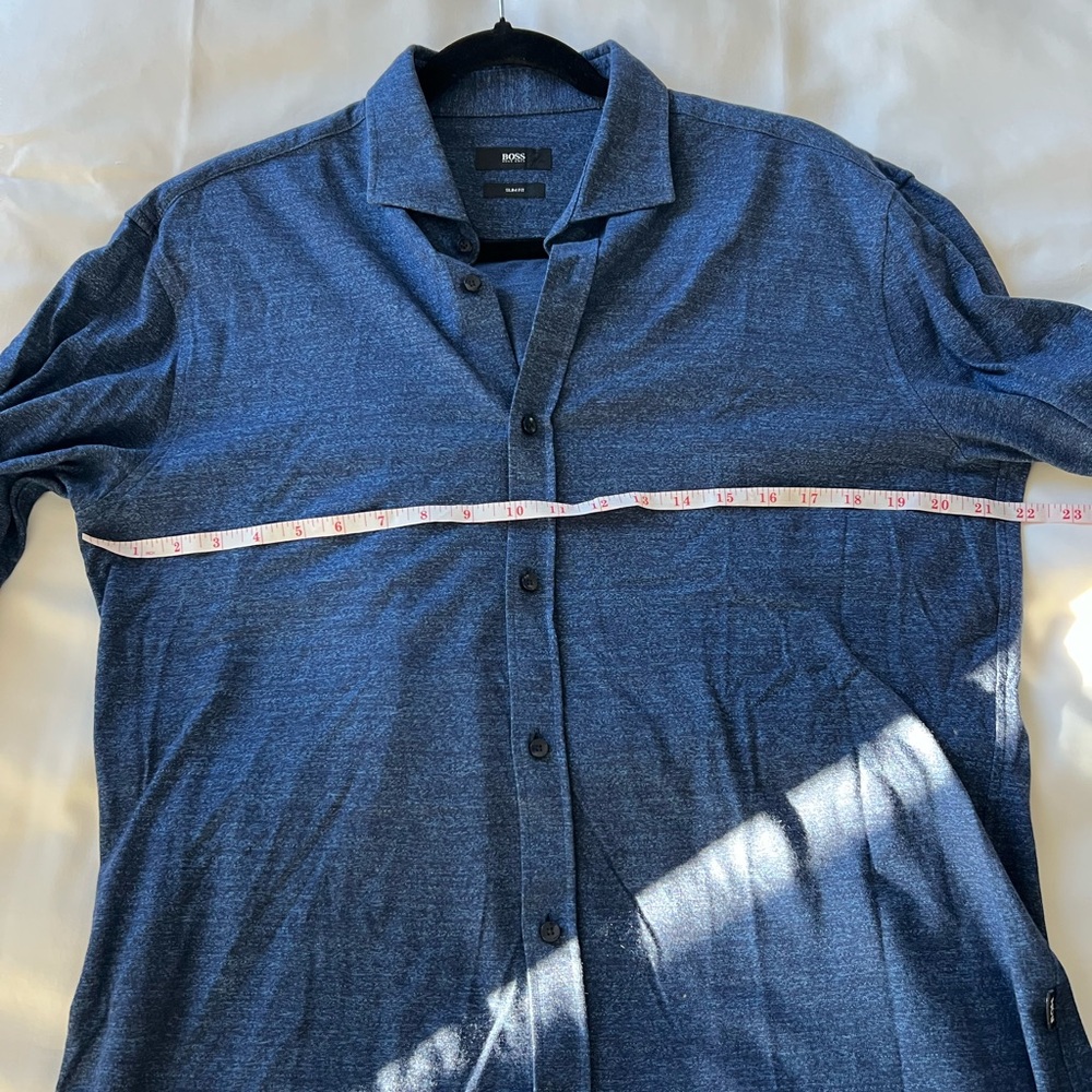 Boss Slim Fit Blue stretch Jersey Casual Shirt. Size Large.